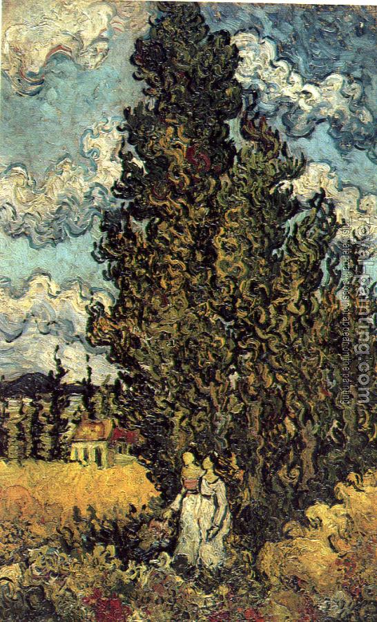 Vincent Van Gogh : Cypresses with Two Women